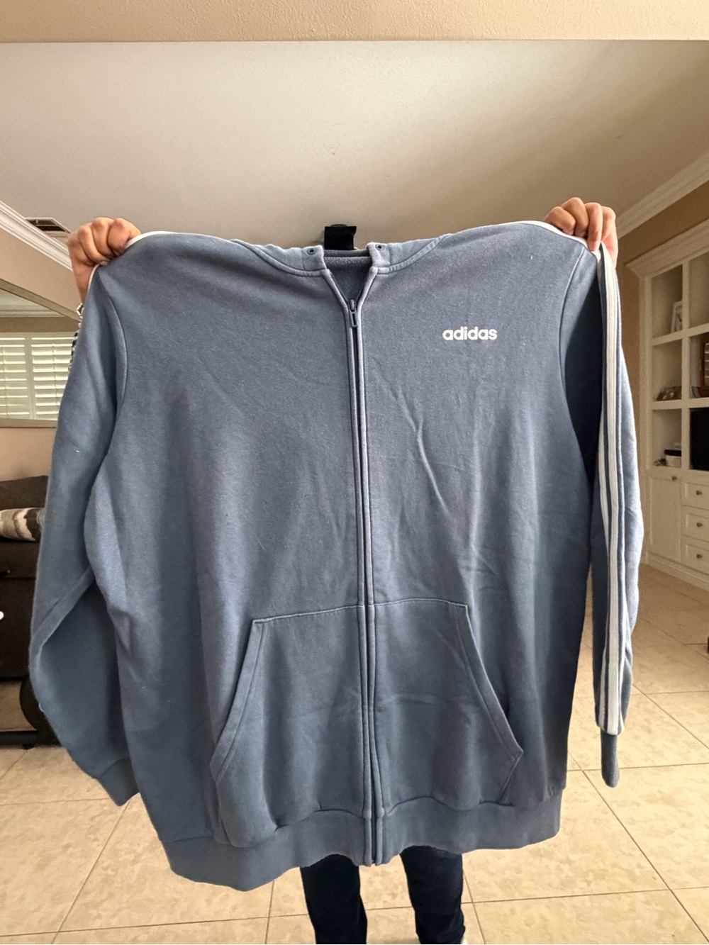 adidas Men’s Slate Blue Zip-Up Sweatshirt with White Logo